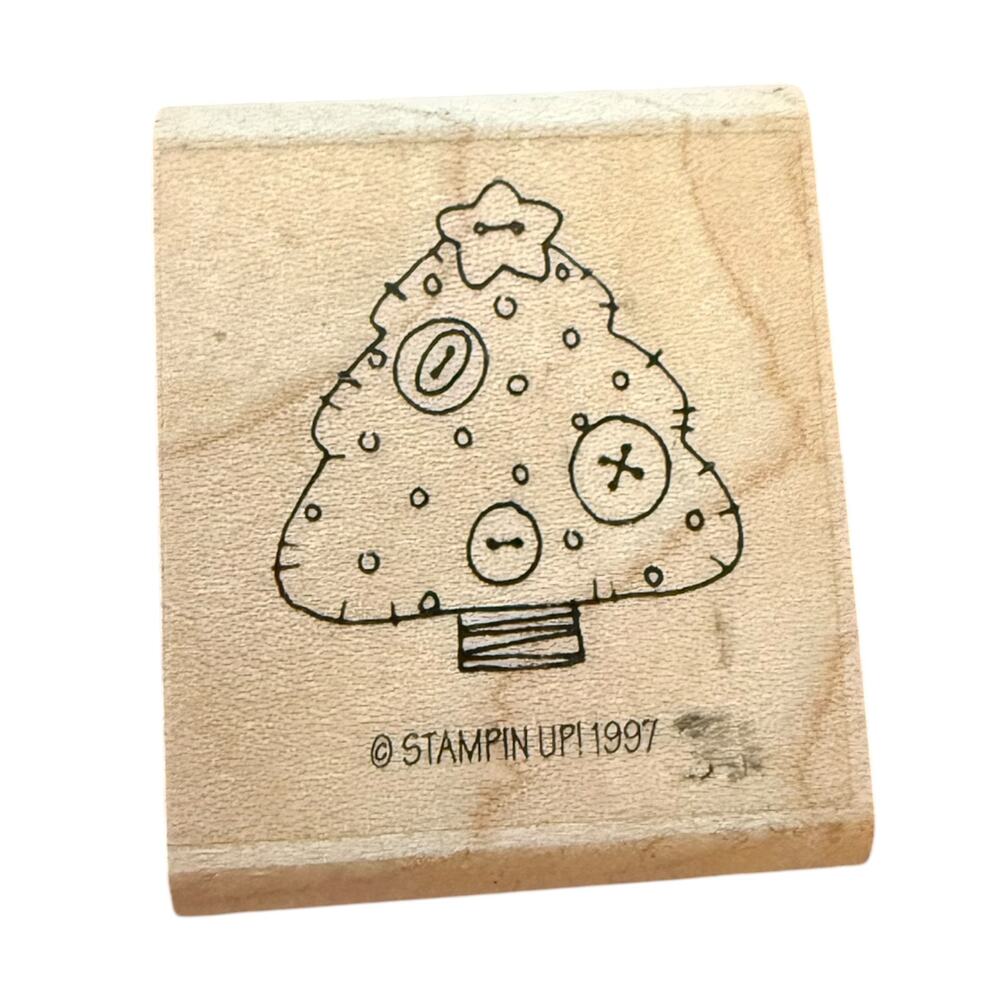 Stampin' Up! Vintage 1997 Small Christmas Tree With Buttons Rubber Stamp